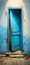 Mystical blue door hidden in plain sight, generative Ai Royalty Free Stock Photo