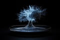 Mystical blue energy tree in glass bowl on black background Royalty Free Stock Photo