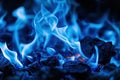 Mystical blue fire on coals. Generative AI