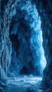 Mystical Blue Ice Cave Interior with Glowing Formations Royalty Free Stock Photo