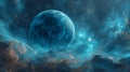 Mystical Blue Nebula Planet in Cosmic Backdrop Royalty Free Stock Photo