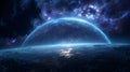 Mystical Blue Nebula Planet in Cosmic Backdrop Royalty Free Stock Photo