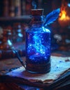 Mystical Blue Potion on an Ancient Spellbook Royalty Free Stock Photo