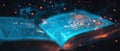 Mystical book with glowing text revealing ancient knowledge in a dark setting Royalty Free Stock Photo