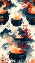 Mystical Brews - A Watercolor Cauldron Pattern Royalty Free Stock Photo