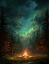 Campfire Under the Aurora Borealis Royalty Free Stock Photo