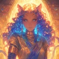 Mystical Cat Goddess - Anime-Style Fantasy Character Royalty Free Stock Photo