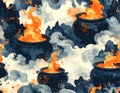 Mystical Cauldron Fire Seamless Pattern Royalty Free Stock Photo