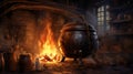 Mystical Cauldron by the Fireplace: Enchanting AI-Generated Imagery