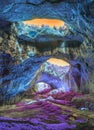 Mystical cave in bright fantastic colors