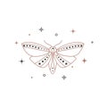 Mystical celestial night butterfly. Spiritual elegant moth for branding name logo. Esoteric magic tatoo. Vector