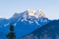 Mystical Chaukhamba peaks of Garhwal Himalayas during sunrise from Deoria Tal camping site.