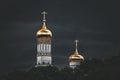 Mystical Christian Church against the dark background of the heavens. Ivan the Great bell tower in Moscow