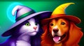 Mystical Companions: Enchanting Witch Cat & Dog in Captivating Portraits