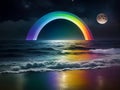 Mystical Convergence: Captivating Rainbow in the Moon on the Sea Photography for Ethereal Beauty