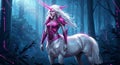 A mystical creature featuring a unique blend of unicorn and humanoid traits