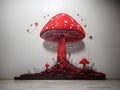 Mystical Crimson Caps: Red Laser-etched Mushroom Wall Display Royalty Free Stock Photo