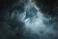 Mystical Crystal Cave Interior with Shimmering Light and Smoke Formations Royalty Free Stock Photo