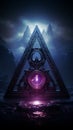 Mystical cyan Valknut Cinematic lighting against a flat purple backdrop