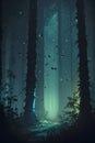 Mystical dark forest with fog. Halloween background. Vector illustration Royalty Free Stock Photo