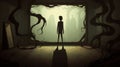 Mystical Dark Room Animation With Slender Man And Solarpunk Elements Royalty Free Stock Photo