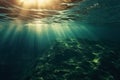 Mystical Deep-Sea Glow Ethereal Light Beneath the Ocean Waters. Generative AI