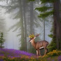 A mystical deer with a crown of glowing flowers, wandering through an ethereal forest5, Generative AI