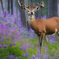 A mystical deer with a crown of glowing flowers, wandering through an ethereal forest1, Generative AI