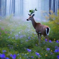 A mystical deer with a crown of glowing flowers, wandering through an ethereal forest2, Generative AI