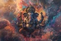 A mystical digital artwork of Lord Ganesha Chaturthi with a cosmic background, symbolizing divinity and the universe wonder