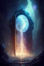 Mystical door in a dark forest. 3D illustration. Royalty Free Stock Photo