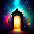 Mystical door in the night sky. Illustration for your design AI Generated