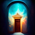 Mystical door to heaven. Conceptual image. Digital painting. Generative AI