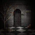 Mystical doorway on grunge background