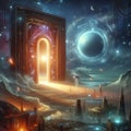 Mystical doorway to cosmic landscape Royalty Free Stock Photo