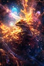 Mystical dragon on the big bang background