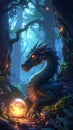 Mystical Dragon in Dark Forest Scene Royalty Free Stock Photo