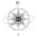 Mystical drawing: All-seeing eye, orbits of planets, energy circle. Sacred geometry. Royalty Free Stock Photo