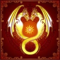 Mystical drawing: double gold dragon, Uroboros, a snake with two heads. Royalty Free Stock Photo
