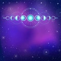 Mystical drawing: phases of the moon, energy circles. Sacred geometry. Royalty Free Stock Photo