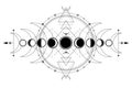 Mystical drawing: phases of the moon, energy circles. Sacred geometry. Royalty Free Stock Photo