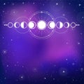 Mystical drawing: phases of the moon, energy circles. Sacred geometry. Royalty Free Stock Photo