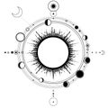 Mystical drawing: sun system, moon phases, orbits of planets, energy circle.