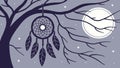 Mystical Dreamcatcher: Moonlit Tree Branch with Feathers, vector design Generative AI Royalty Free Stock Photo