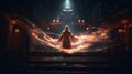 Mystical Enchantment: Sorcerer Conjuring Magic Within a Temple-Like Sanctum