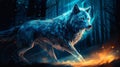 Mystical Encounter: Wolf Patronus Amidst Enchanting Moonlit Forest