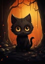 Mystical Encounters: A Black Kitten\'s Hauntingly Adorable Night Royalty Free Stock Photo