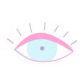 Mystical eye icon in cartoon retro style. Vector illustration of pop sticker, evil eye symbol, talisman in girly pink