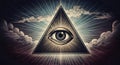 Mystical Eye Inside Triangle Surrounded by Radiant Light and Cloudy Sky Artistic Surreal Image Royalty Free Stock Photo