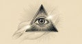Mystical Eye Inside Triangle Surrounded by Radiant Lines and Abstract Light Effects Royalty Free Stock Photo